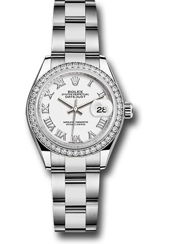 Rolex Steel & White Gold Datejust 28 White Roman Diamond Bezel Oyster