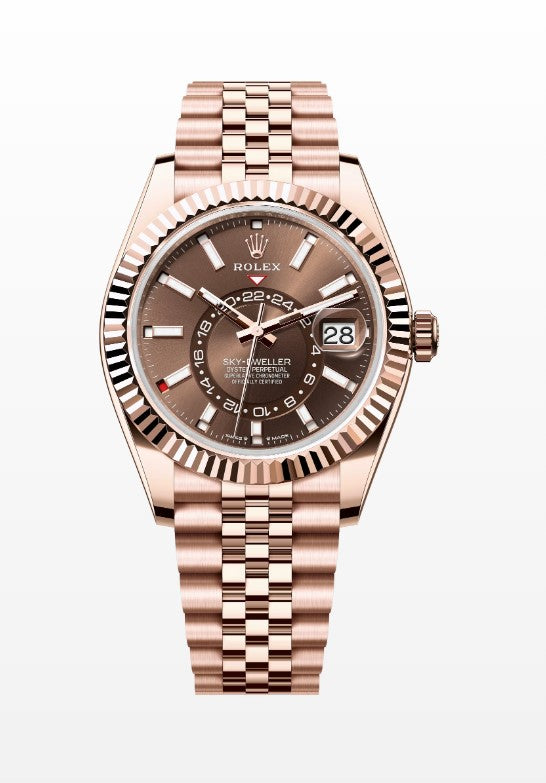 Rolex Everose Gold Sky-Dweller 42 Chocolate Index Dial Jubilee