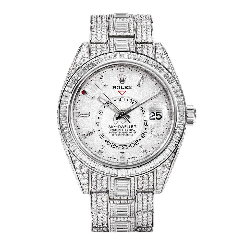 Rolex White Gold Sky-Dweller 42 Meteorite Dial Diamond Bezel Diamond Oyster Bracelet