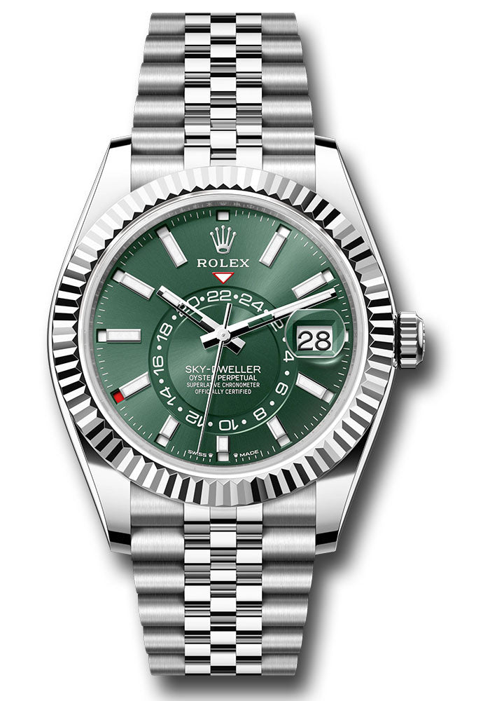 Rolex White Rolesor Sky-Dweller 42 Green Index Dial Jubilee