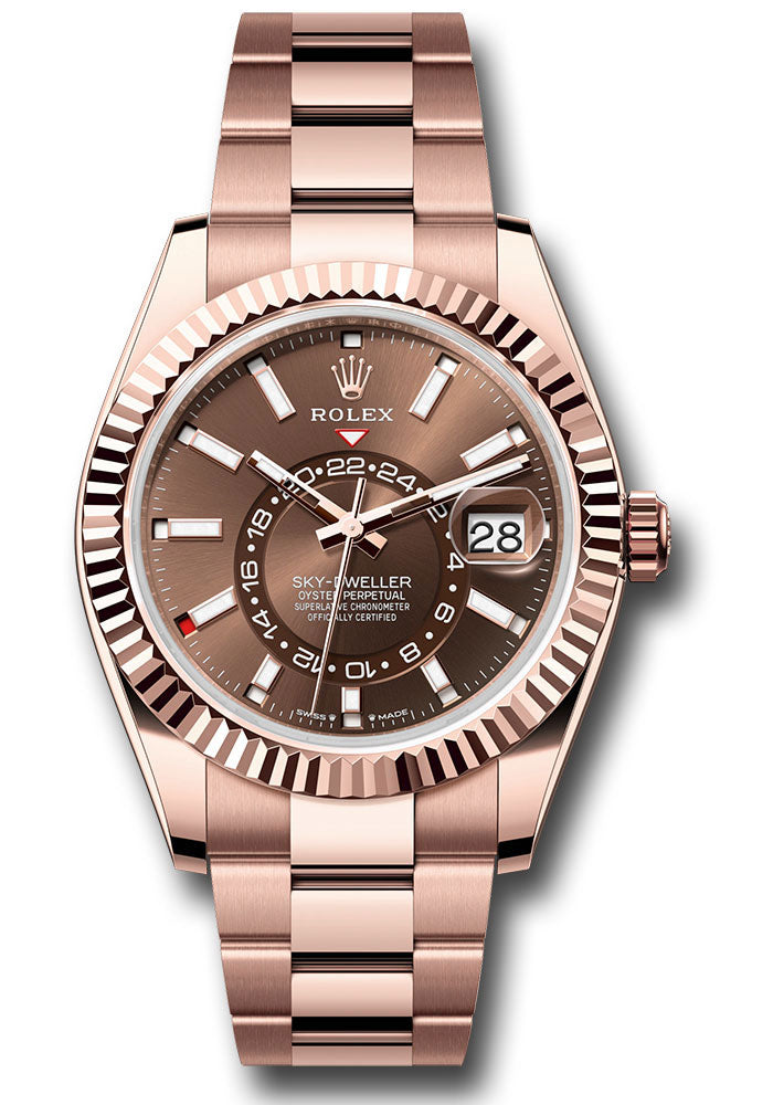 Rolex Everose Gold Sky-Dweller 42 Chocolate Index Dial Oyster