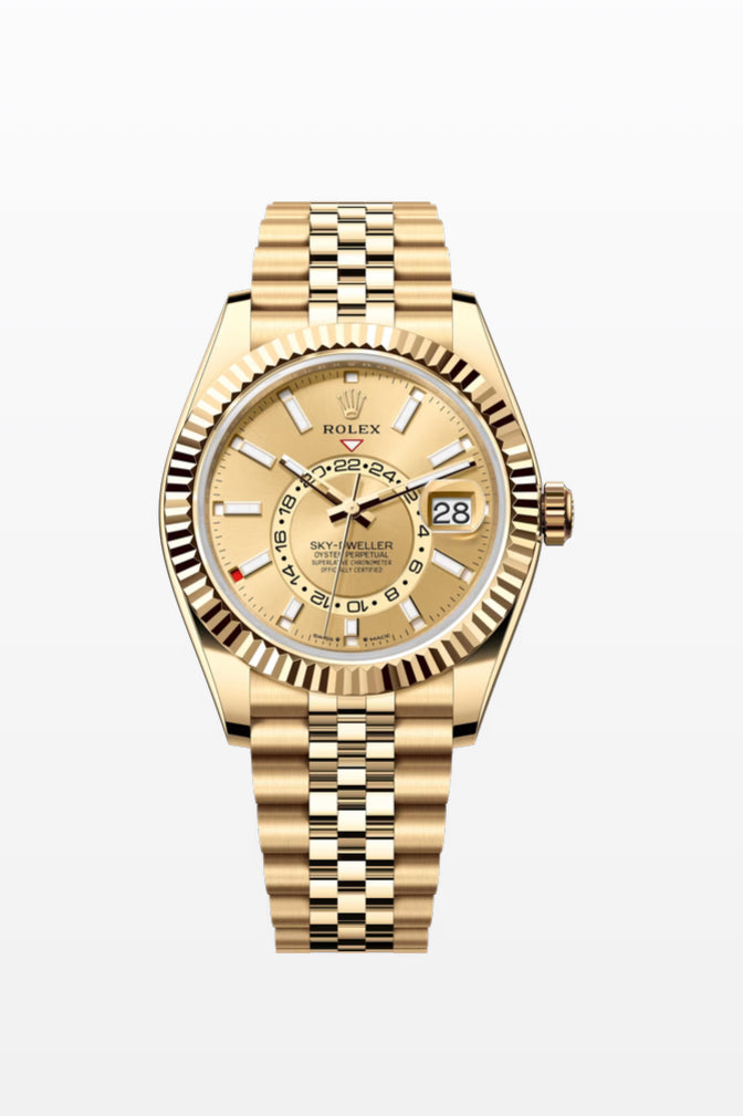 Rolex Yellow Gold Sky-Dweller 42 Champagne Index Dial Jubilee