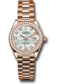 Rolex Everose Gold Datejust 28 Mother Of Pearl Diamond President Diamond Bezel