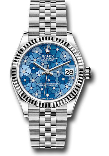 Rolex Steel & White Gold Datejust 31 Azzurro Blue Floral Motif  Diamond Jubilee