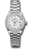 Rolex White Gold Datejust 28 White Roman President Diamond Bezel