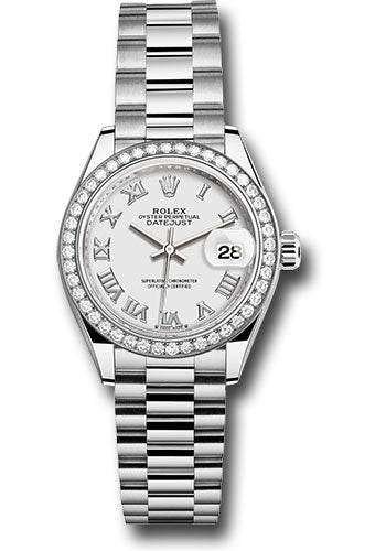 Rolex White Gold Datejust 28 White Roman President Diamond Bezel
