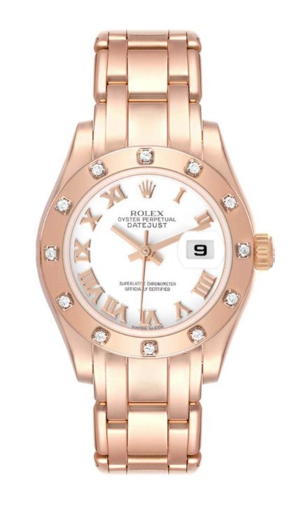 Rolex Rose Gold 29mm Pearlmaster White Roman